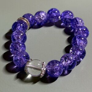 Brand New Purple Crystal Beaded Bracelet with Clear Accent Decorated Bead D 2''